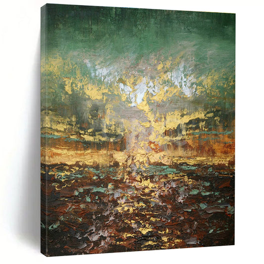 Green - Gold Landscape Abstract Art for Living Room & Garden Room DLZ0448