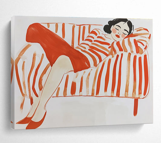 Lady on Striped Sofa Art for Fashion Boutique & Feminine - Themed Café SC496