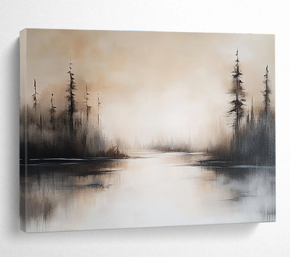 Misty Forest Lake Art for Rustic Cabin & Relaxing Bedroom SC052