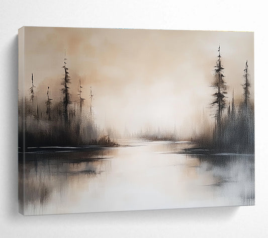 Misty Forest Lake Art for Rustic Cabin & Relaxing Bedroom SC052