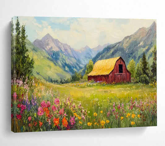 Countryside Barn & Flower Field Art for Rustic Farmhouse Kitchens DLZ3111