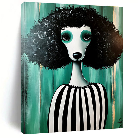 Curly - haired Poodle in Stripes for Quirky Pet Café & Eclectic Home Living Room STSC1000