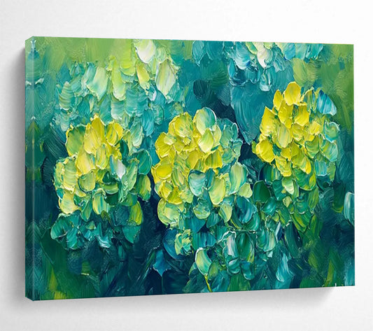 Blue - Green Floral Oil Painting for Tropical - Themed Resort Poolside Cabanas DLZ3183