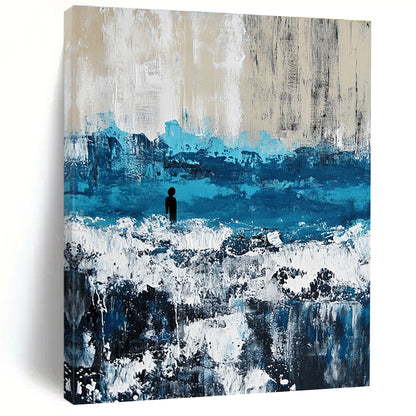 Solitary Figure in Abstract Sea for Thoughtful Library & Nature - Inspired Home STSC266