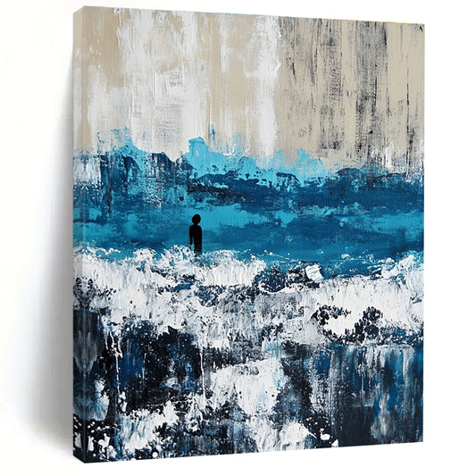 Solitary Figure in Abstract Sea for Thoughtful Library & Nature - Inspired Home STSC266