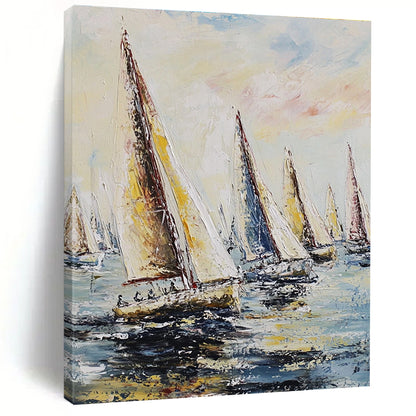 Fleet of Sailboats on the Sea Art for Nautical Clubhouse & Adventure - Themed Living Room STSC1421