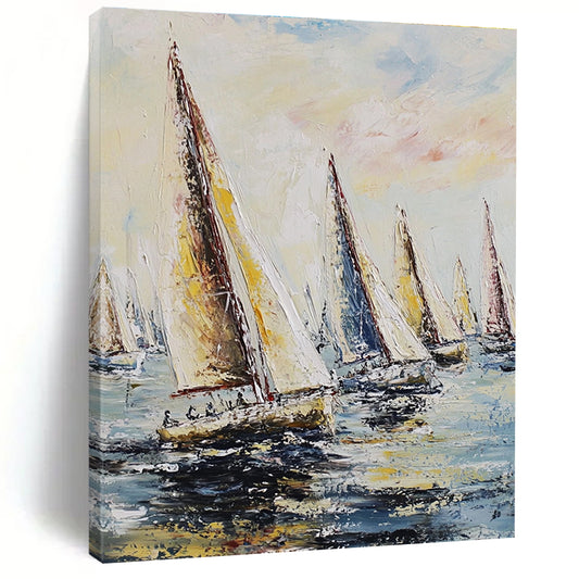 Fleet of Sailboats on the Sea Art for Nautical Clubhouse & Adventure - Themed Living Room STSC1421
