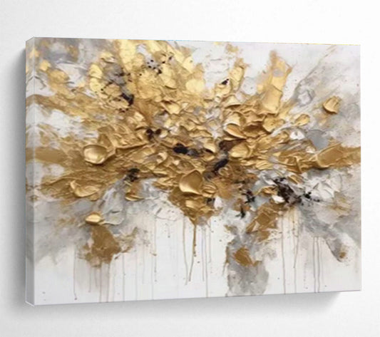 Dramatic Gold Abstract Floral Art for Bold Contemporary Lounge DLZ3062