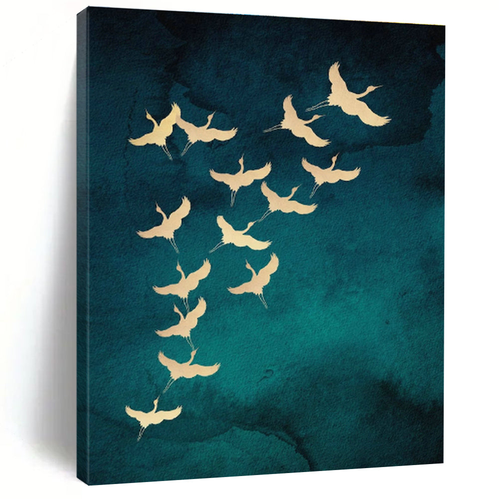 Golden Cranes in Flight Art for Living Room & Bedroom DLZ0389