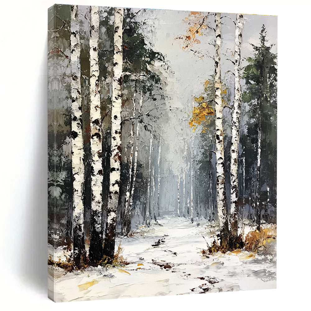 Snowy Birch Forest Path 3 Art for Mountain Chalet & Nature - Inspired Living Room STSC1386