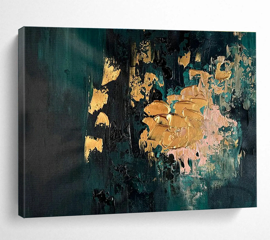 Dark Green & Gold Foil Abstract Art for Luxury Hotel Lobby Walls DLZ2646