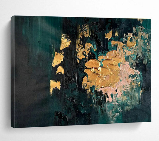 Dark Green & Gold Foil Abstract Art for Luxury Hotel Lobby Walls DLZ2646