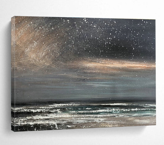 Starry Night Sea View Oil Painting for Eclectic Home Studies DLZ2489