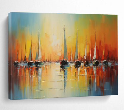 Sailboat Sunset Oil Painting for Nautical - Themed Restaurant Dining Halls DLZ3248
