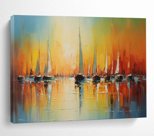 Sailboat Sunset Oil Painting for Nautical - Themed Restaurant Dining Halls DLZ3248