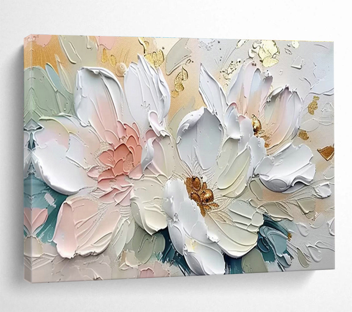 Gold - Accented Pink Flower Relief Art for Luxe Dining Room Elegance DLZ3096