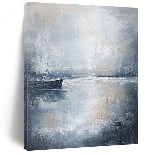 Serene Gray Sea Boat Art for Balcony & Coastal Home STSC044