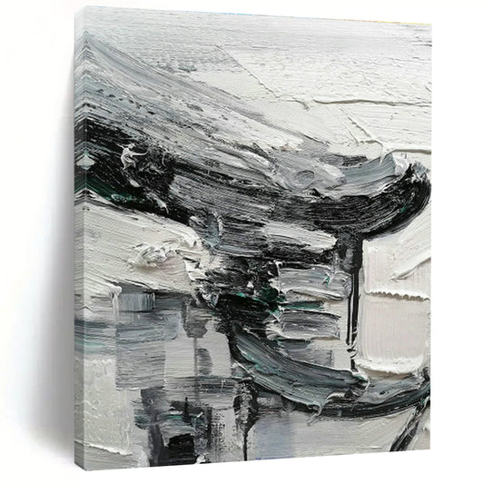 Black - White - Gray Abstract Painting for Minimalist Gallery & Modern Loft DLZ1304