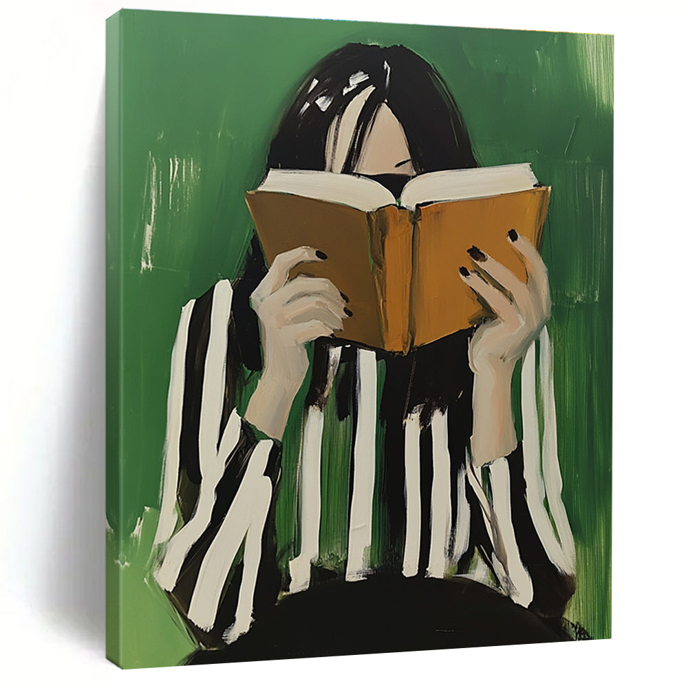 Woman Reading with Striped Top for Study Room & Bookstore Café STSC1265