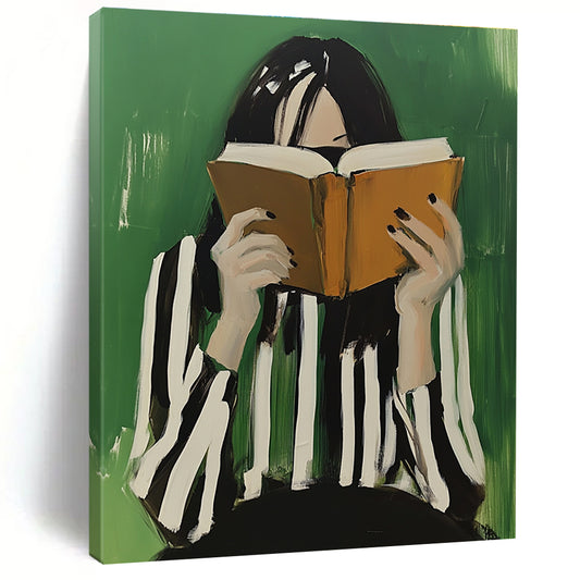 Woman Reading with Striped Top for Study Room & Bookstore Café STSC1265
