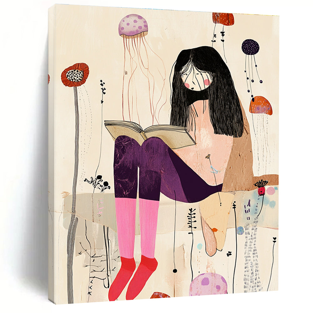 Reading Girl with Jellyfish for Boho - Chic Bedroom & Artistic Bookstore STSC1237