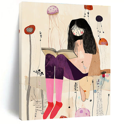Reading Girl with Jellyfish for Boho - Chic Bedroom & Artistic Bookstore STSC1237