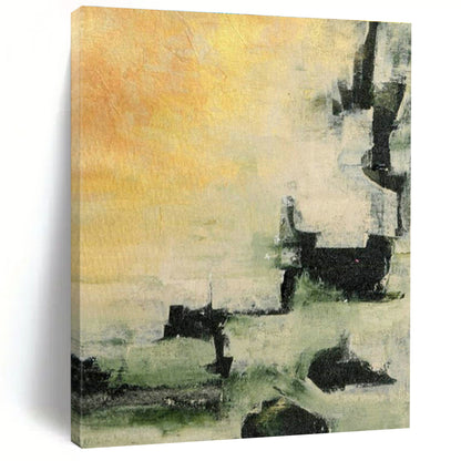 Yellow - Green - Black Abstract Art for Modern Farmhouse Kitchen Dining Areas DLZ0040