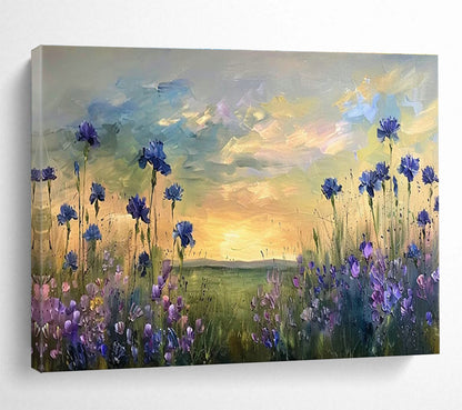 Blue - Purple Flower Field Oil Painting for Countryside Wedding Venue Backdrops DLZ3203