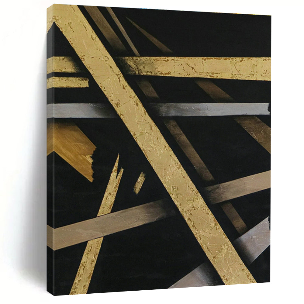 Black & Gold Intertwined Abstract Art for Luxury Hotel Lobby & Home Dining Room DLZ1101