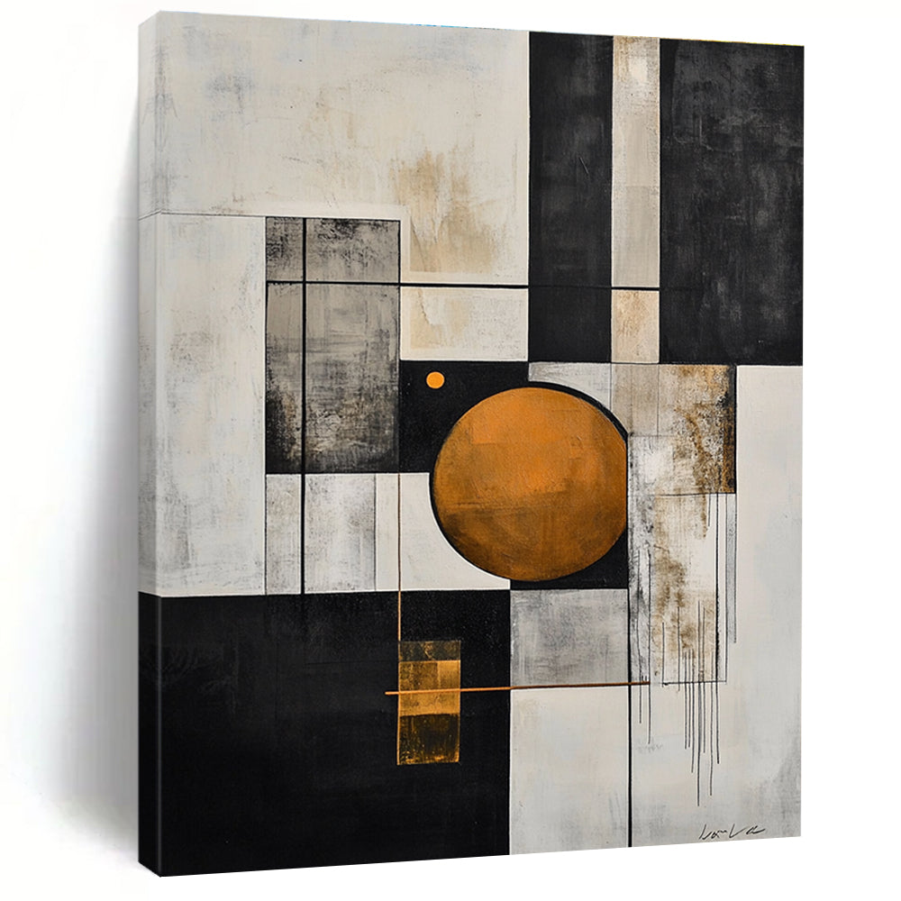 Geometric Abstract with Orange Circle for Modern Office Reception & Art - Centric Living Room STSC207