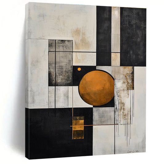 Geometric Abstract with Orange Circle for Modern Office Reception & Art - Centric Living Room STSC207