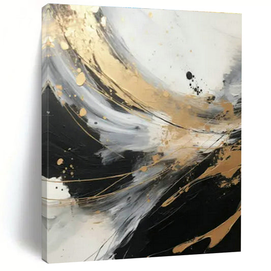 Black - Gold - Silver Abstract Art for Trendy Nightclub & Modern Home Office DLZ1732