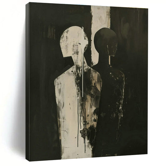 Black - White Double Figure Abstract Art for Modern Theater Lobby & Art - Themed Bar DLZ1828