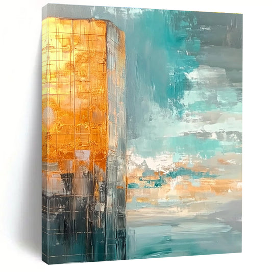Golden - Blue Urban Abstract Art for City Apartment & Office Reception STSC090