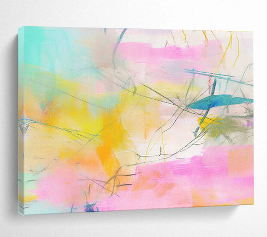 Pink - Yellow Line Abstract Art for Bright Home Office DLZ2885