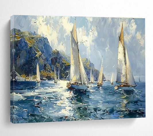 Vivid Sailing Boats Seascape Art to Enrich Nautical - Themed Coastal Living Room DLZ3053
