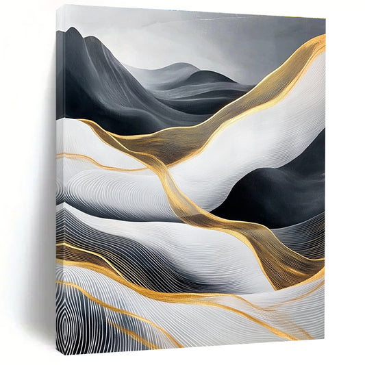 Black, White, and Gold Abstract Waves for Opulent Living Room & High - End Hotel Lobby STSC358