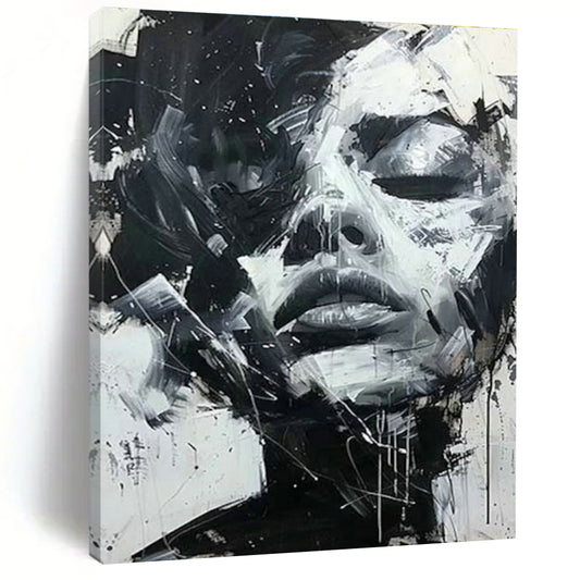 Black and White Abstract Face Art for Modern Art Gallery & Edgy Urban Loft DLZ1553