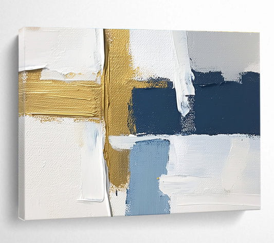 Blue - Gold Abstract Collage Art for Nautical - Themed Home Office & Upscale Seaside Bar SC267