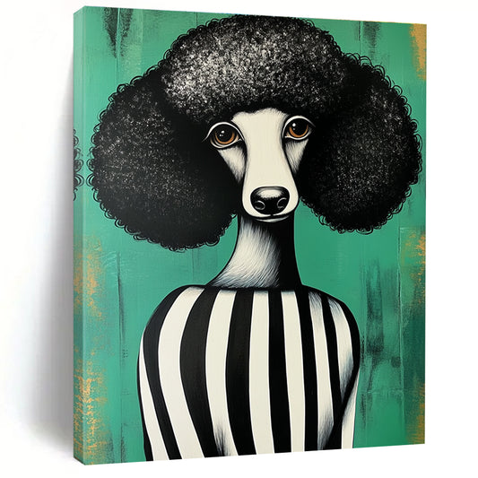 Afro - Poodle in Striped Top for Quirky Pet - Lovers’ Boutique & Eclectic Living Room STSC912