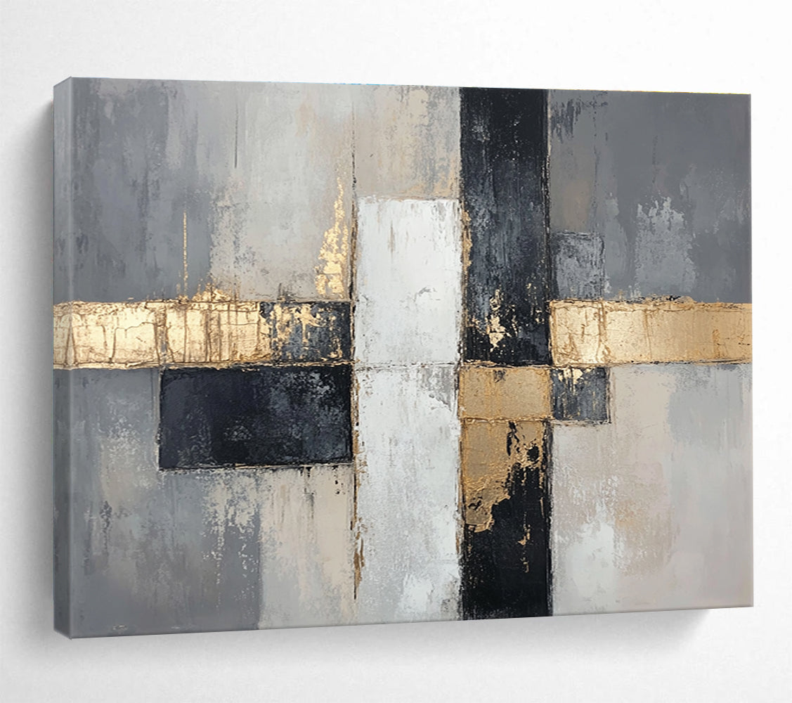 Gray - Gold Geometric Abstract Art for Luxury Condo Living Room & High - End Art Boutique SC247