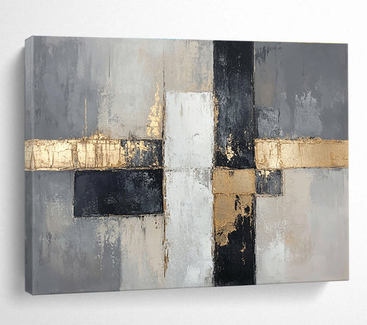 Gray - Gold Geometric Abstract Art for Luxury Condo Living Room & High - End Art Boutique SC247