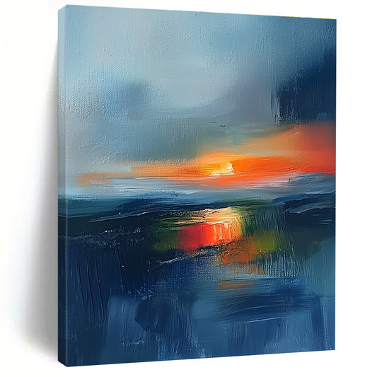 Vibrant Abstract Sunset Over Water Art for Lakeside Cottage & Creative Studio Workspace STSC149