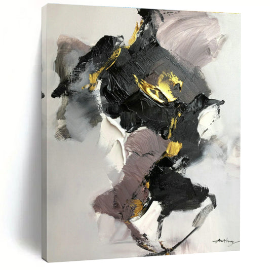 Black, Gray & Gold Abstract Art for Contemporary Dining Room & Urban Art Studio DLZ0822