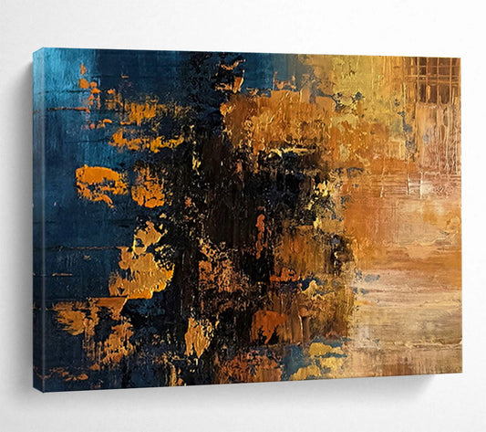 Blue - Gold Texture Abstract Art for Sophisticated Home Bar Areas DLZ2651