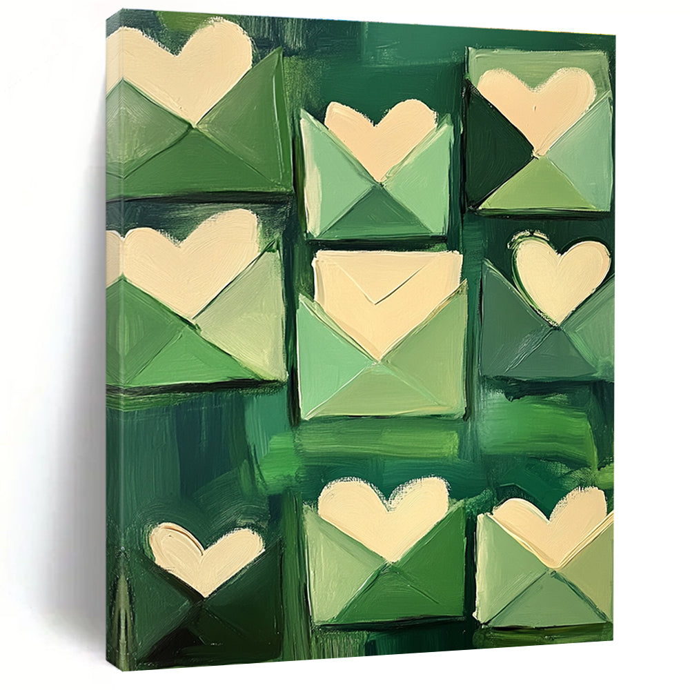 Green Envelopes with Hearts Art for Wedding Planner’s Studio & Romantic Home Entryway STSC1391