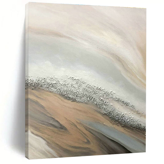 Beige - Silver - Gold Wave Abstract Art for Coastal Home & Beachfront Restaurant DLZ1235