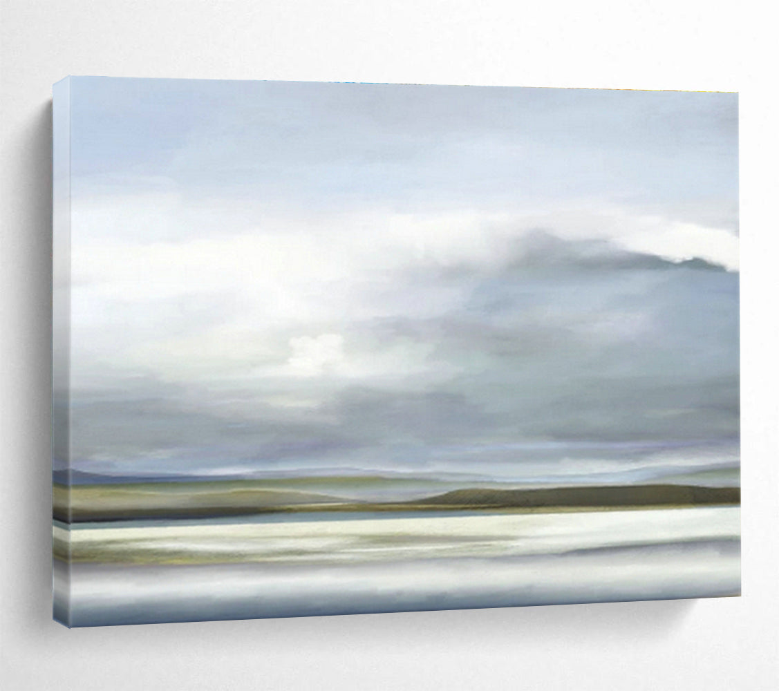 Grey - Blue Lakeside Painting for Serene Living Room DLZ2744