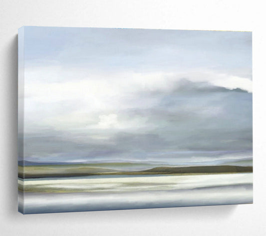 Grey - Blue Lakeside Painting for Serene Living Room DLZ2744