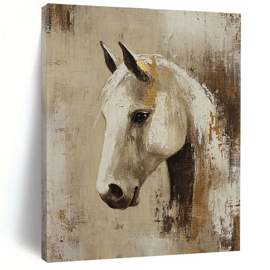 Elegant White Horse with Gold Accents Art for Equestrian Club Lounge & Sophisticated Living Room STSC143